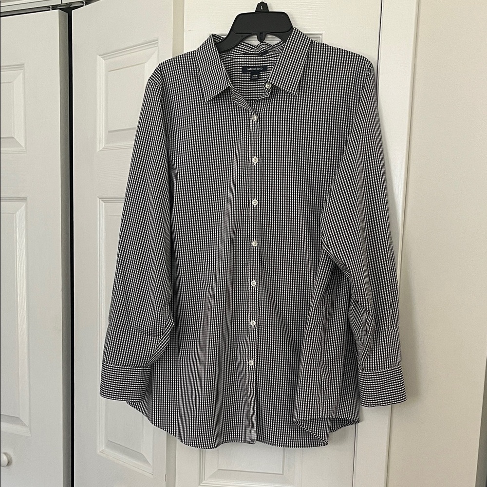 Lands End black & white plaid long sleeve button down blouse size 20W NWOT
